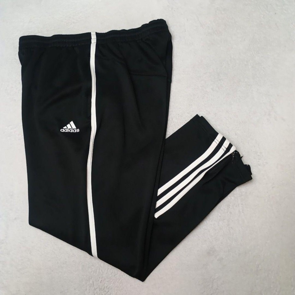 Vintage Adidas Track Pants Mens M Black Microfiber Slim Zip Pocket Side Stripe